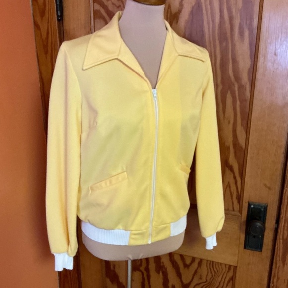Vintage 70s bright yellow big collar track jacket - Picture 5 of 9